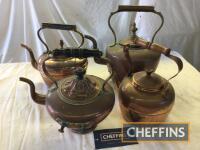 4no. copper/brass kettles