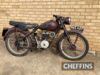 Circa 1955 197cc James Captain MOTORCYCLE
<br/>Reg No. PKE 627 (Expired)
<br/>Frame No. Not found
<br/>A real garden shed find that appears to be majorly complete and in apparently sound order. Consigned from a deceased's estate who had done a little back