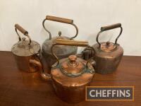 Copper kettles (4), all with `castle` seams