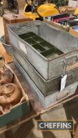 3no. galvanised tool trays, together with galvanised bucket and wooden toolbox