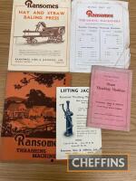 Ransomes thrashing etc, various catalogues and instructions