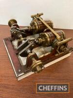 Model paddle boat steam engine with twin oscillating plank lagged cylinders, 6 x 8ins