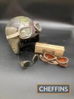 Vintage crash helmet, together with 3 pairs of goggles, including Retlaw (boxed)