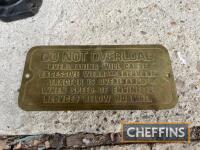 'Do Not Overload' brass plate, believed to be for IH Titan