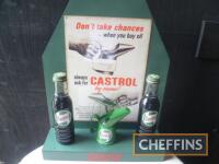 Castrol counter top display, comprising two oil bottles, jug and sign