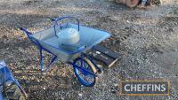 Vintage garden wheel barrow (blue and grey), together with matching vintage watering can