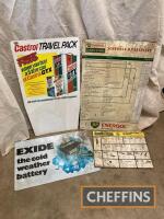 Exide, Castrol, Energol, Ampliversal, four hardboard signs