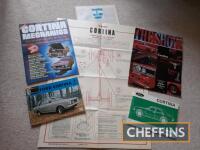 Ford Cortina handbooks, lubrication chart and literature, together with 1967 Ford magazine brochure