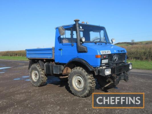 Mercedes-Benz u1200 UnimogReg. No. Q938 HFR
<br/>Imported from Germany and UK registered in 2002, the original date of manufacture is unknown. Fitted with a tipping body, 3pt linkage, PTO and Frank Atkinson PUH, stated to be a good runner with documentati