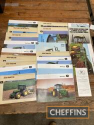 Approximately 20 various John Deere leaflets, including loaders, 3040, 2850, 8440 tractors