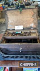 Qty wooden box, hand tools etc.