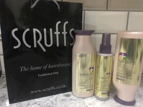 Hair bundle, containing Pureology shampoo, conditioner and densifying spray Kindly donated by Scruffs