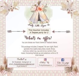 Teepee party for two You can choose between a floral or football theme. The package includes two teepees for one night, floral garland, fairy lights, bed, pillow, duvet, throw, cushions, table tray, cup and straw, lantern and face mask. Includes free set-