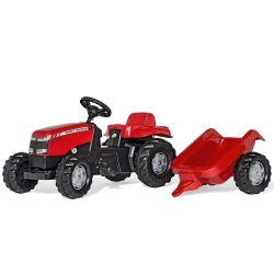 Kindly donated by Sharmans Agricultural Limited a Case IH ride-on tractor and trailer RollyKid Case IH pedal tractor and trailer in box, with opening bonnet and roll bar Suitable for children aged approximately 2-4 years old