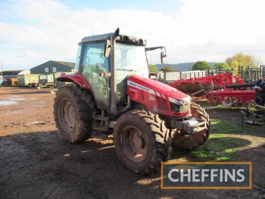 2013 MASSEY FERGUSON 5440 Dyna 4 4wd 40kph TRACTOR Fitted with rear linkage, PUH, PTO, cab suspension on Firestone 540/65R34 rear and Firestone 440/55R24 front wheels and tyres. Damage to cab roof. Reg. No. VX13 FCC Serial No. D080051 Hours: 6,821 FDR: 15