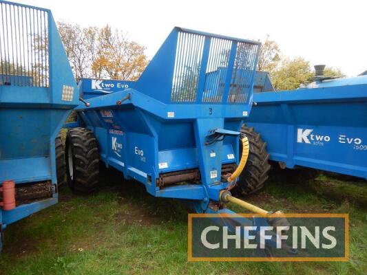 2011 Ktwo Evo 1600 16tonne single axle rear discharge muck spreader with slurry door, removable hood, sprung drawbar and folding lights on 580/70R38 wheels and tyres Serial No. K2E0511162204