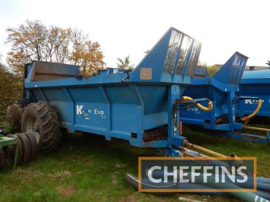 2009 Ktwo Evo 1600 16tonne single axle rear discharge muck spreader with slurry door, removable hood, sprung drawbar and folding lights on 580/70R38 wheels and tyres Serial No. K2E0809161874