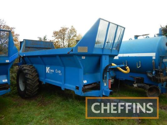 2009 Ktwo Evo 1600 16tonne single axle rear discharge muck spreader with slurry door, removable hood, sprung drawbar and folding lights, on 580/70R38 wheels and tyres Serial No. K20709161873