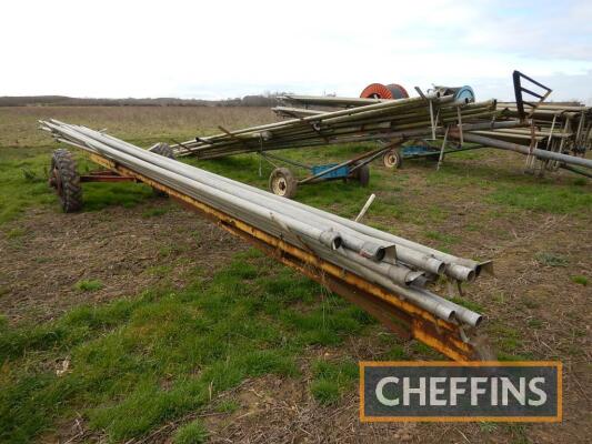 Qty 3ins aluminium irrigation pipes (various sizes, including Wright Rain) on single axle pipe transport trailer