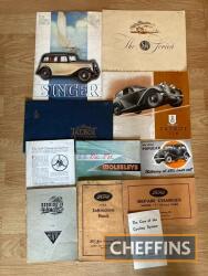 Car brochures and instruction books; Singer, Talbot, Ford etc, 1930-50s