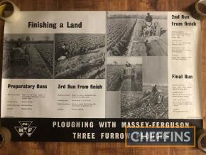 Ploughing with Massey Ferguson, Three-Furrow Plough, Finishing a Land poster (sleeve not included)