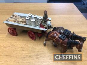 Britains horse-drawn cart, milk churn and figure