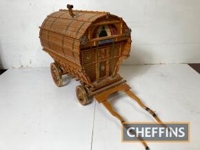 Romany Rose, a model bowtop horse-drawn living wagon of wooden construction, 23 x 18 x 12ins