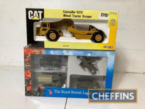 ERTL Caterpillar 63/E tractor scraper 1:50 scale, together with Corgi Royal British Legion toy set, both boxed