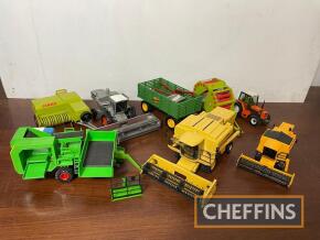 Qty plastic agricultural tractor and machinery models in various scales