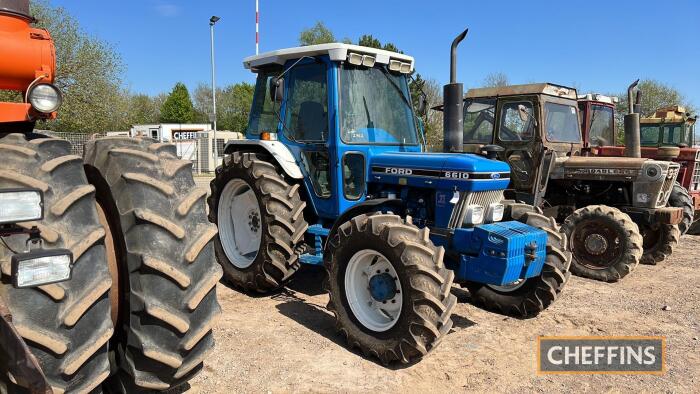 FORD 6610 Series II 4cylinder diesel TRACTOR Fitted with pick-up hitch, drawbar, new battery, new 16.9-38 rear and 14.6-24 BKT tyres, full set of weights and towing eye. Stated to be in very good working order and showing just 2,764 hours from new