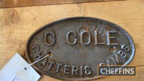 C. Cole, Chatteris, Cambs cast iron plate