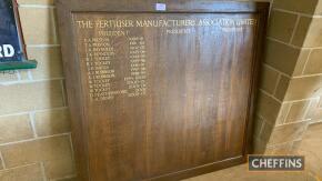 Fertiliser Industry Honours board, oak with gold leaf lettering