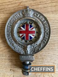 RAC Associate car badge No.22458, 3.75ins in diameter