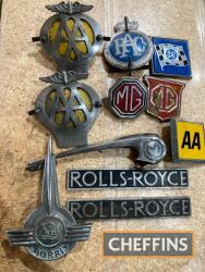 Car badges and emblems, Rolls-Royce, Morris, RAC, AA etc.