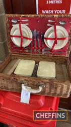 Wicker picnic hamper and contents