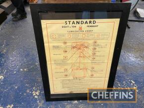 Standard 8, 10 and Pennant framed lubrication chart, 29 x 21ins