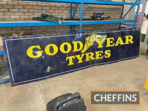 Goodyear Tyres; a large forecourt sign cut in four sections, 42ins x 14ft