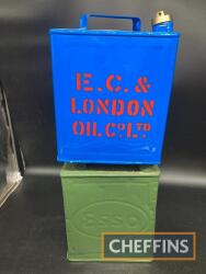 E. C. & London Oil Co. Ltd; a re-badged 2gallon fuel can, together with Esso (2)