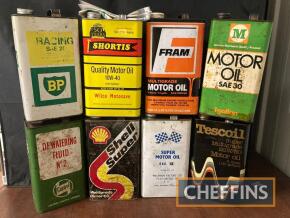 Fram, BP, Shortis (with contents); 1gallon cans, various manufacturers