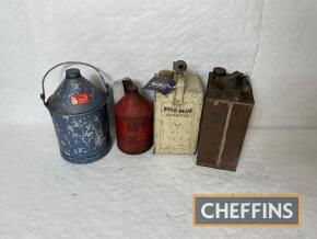 Four oil/paraffin cans, `Lubo`, Esso Blue etc.