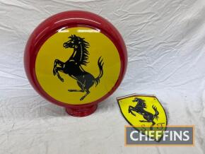 Ferrari, a reproduction fibreglass globe, together with cast shield