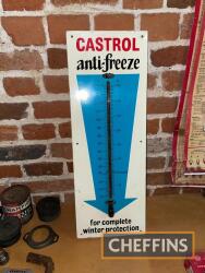 Castrol Anti-Freeze workshop thermometer, 22 1/2 x 8ins printed tin