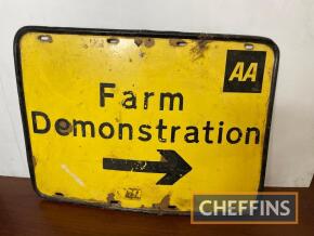 AA Farm Demonstration single-sided enamel road sing, some restoration, 30 x 22ins