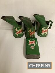 Castrol Motor Oil, three 1quart oil pourers, together with 1quart can (4)