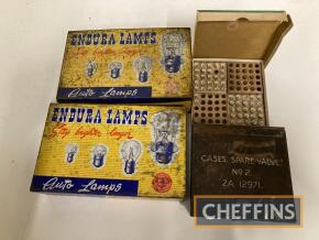 Endura Auto lamps, two decorative tins, together with some contents and other bulbs