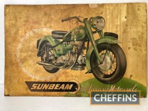 Sunbeam The Luxury Motorcycle, a dealers' poster on wood, depicting the S7 machine, 29 x 19ins