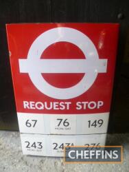 Bus stop request, enamel sign, stamped Burnam, London