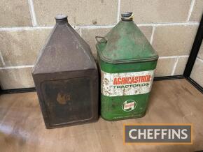 Agricastrol Tractor Oil, a 5gallon can, together with another pyramid top can