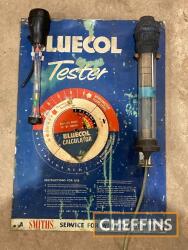 Bluecol Tester, wall-mounting tin sign, calculator and equipment