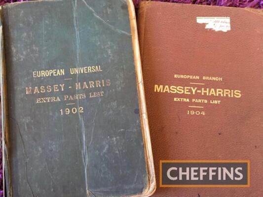 Two Massey Harris European Universal extra parts list, dating from 1902 and 1904